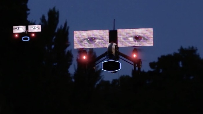Still from a video by Maria Niro, drone with two video eyes