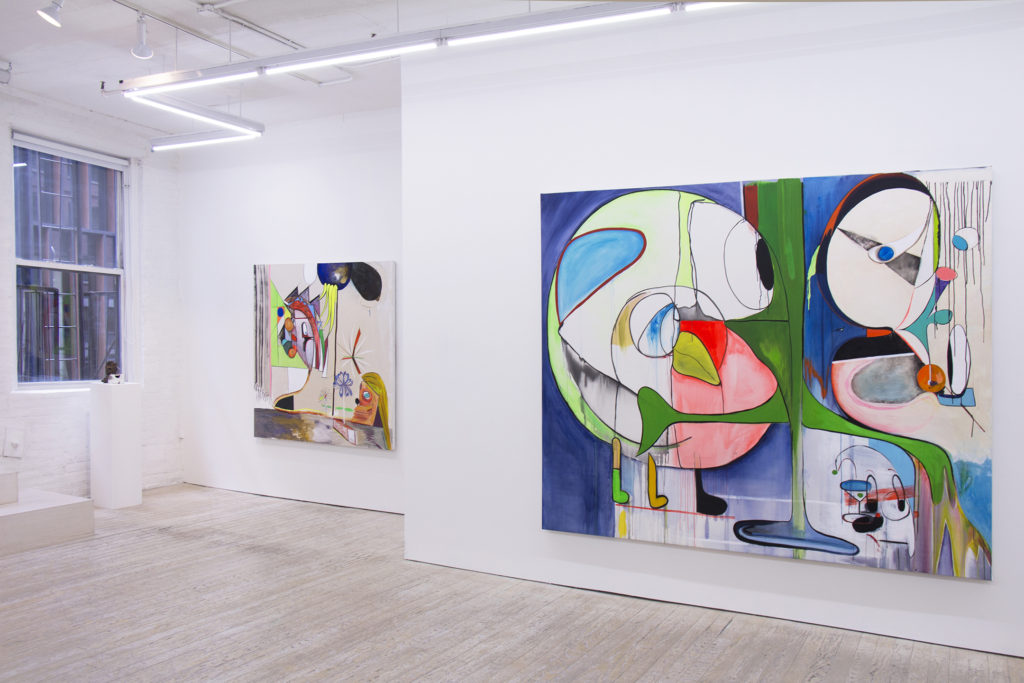 Installation view of Rachel Phillip's paintings, sculptures and drawings