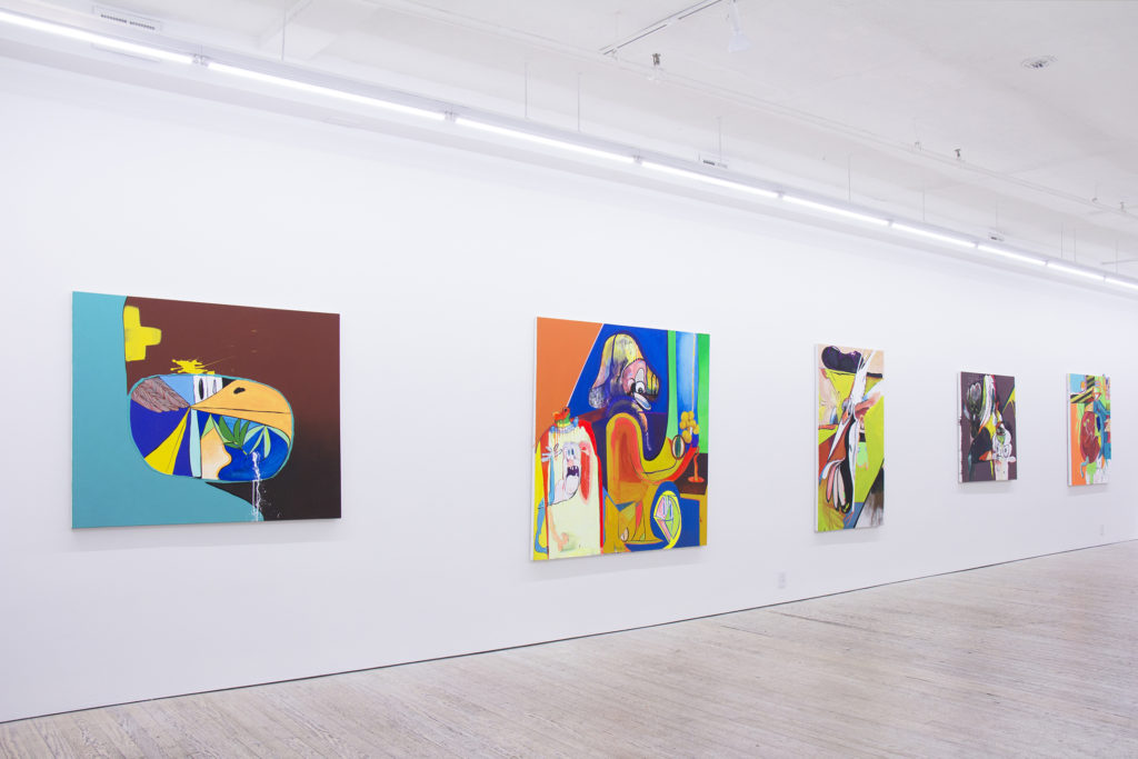 Installation view of Rachel Phillip's paintings, sculptures and drawings